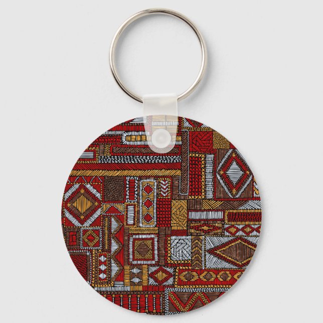 Patchwork Style Embroidered Ethnic Print Key Ring (Front)