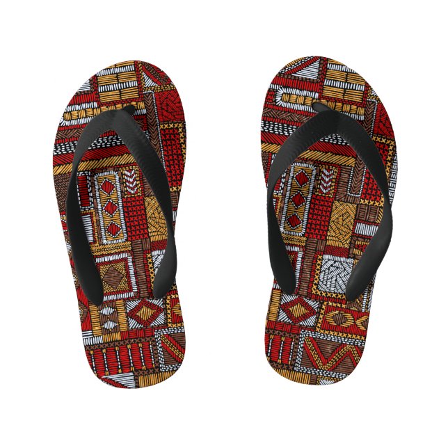 Patchwork Style Embroidered Ethnic Print Kid's Thongs (Footbed)