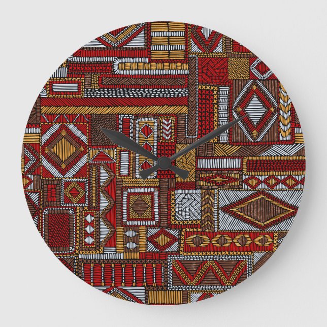 Patchwork Style Embroidered Ethnic Print Large Clock (Front)