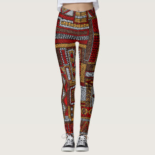 Patchwork Style Embroidered Ethnic Print Leggings