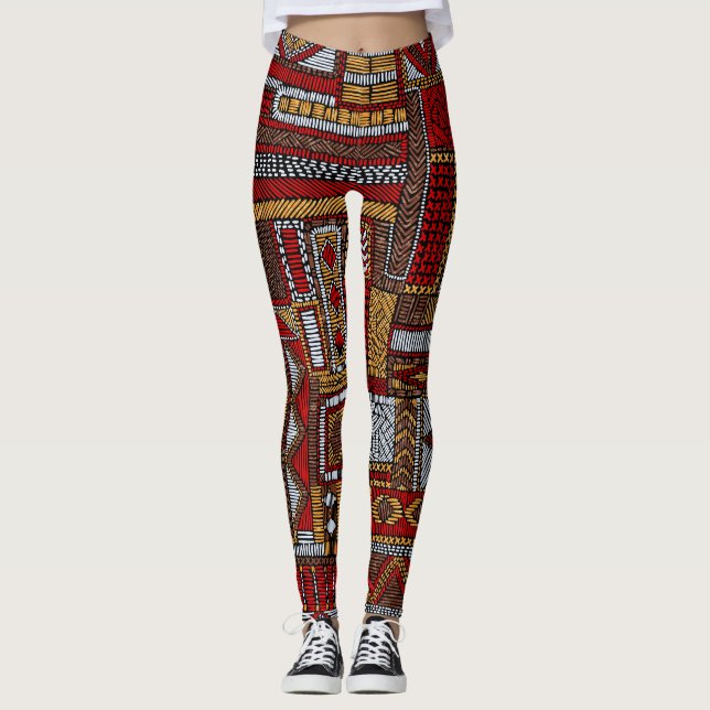 Patchwork Style Embroidered Ethnic Print Leggings (Front)