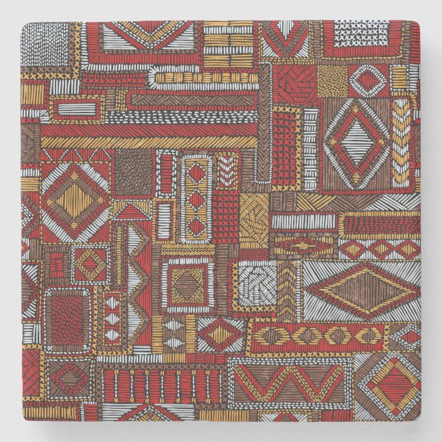 Patchwork Style Embroidered Ethnic Print Stone Coaster (Front)