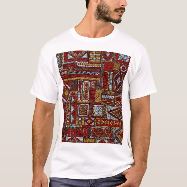 Patchwork Style Embroidered Ethnic Print T-Shirt (Front)