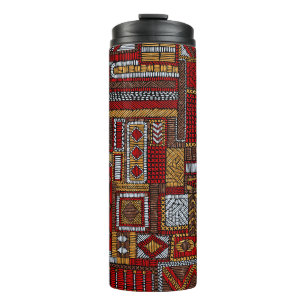 Patchwork Style Embroidered Ethnic Print Thermal Tumbler