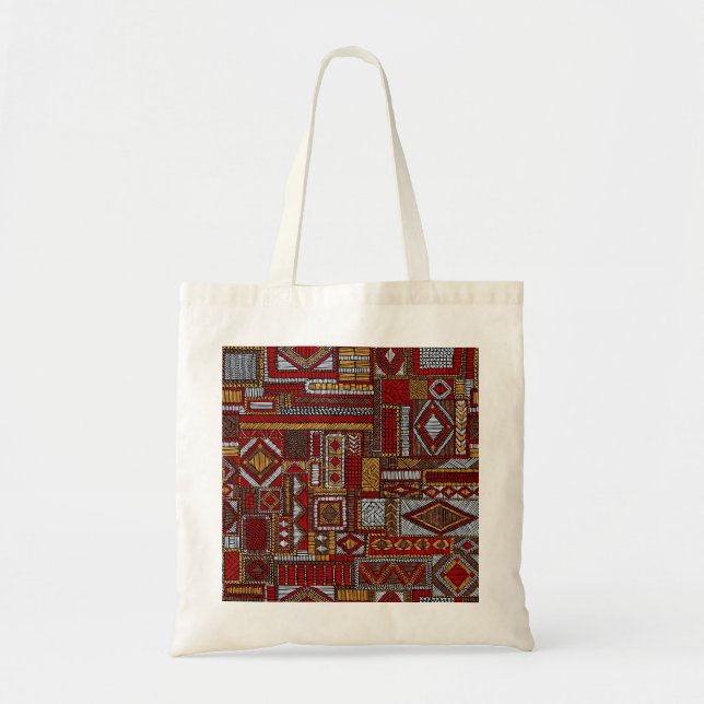 Patchwork Style Embroidered Ethnic Print Tote Bag (Front)