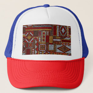 Patchwork Style Embroidered Ethnic Print Trucker Hat