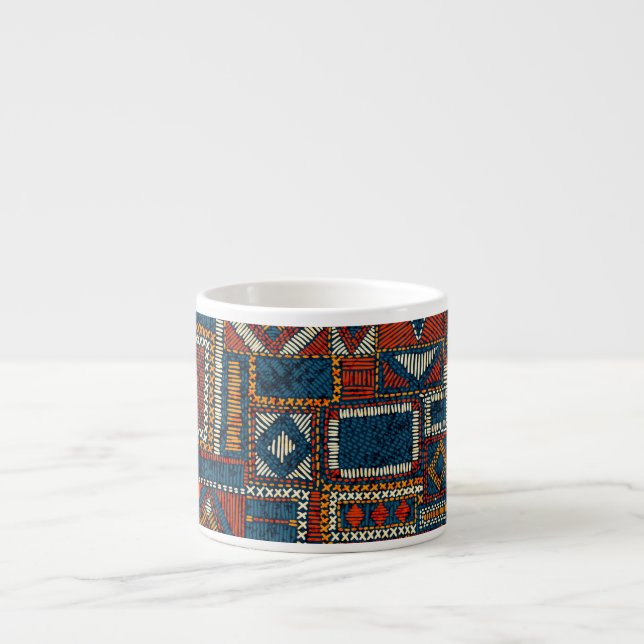 Patchwork Style Embroidered Vintage Print Espresso Cup (Front)