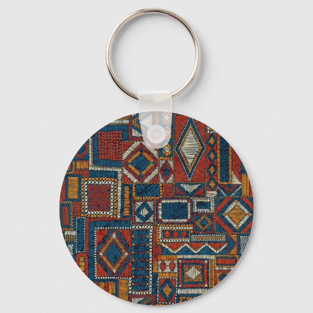 Patchwork Style Embroidered Vintage Print Key Ring (Front)