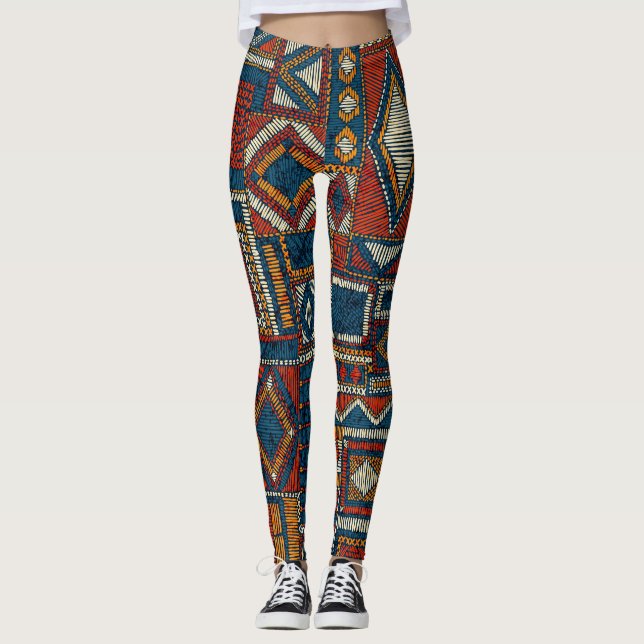Patchwork Style Embroidered Vintage Print Leggings (Front)