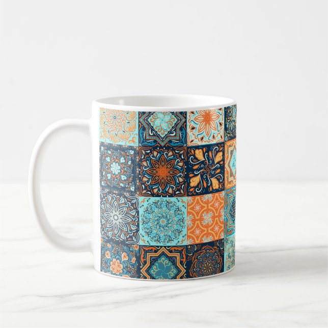 Patchwork Style. Seamless Pattern of 16 decorative Coffee Mug (Left)