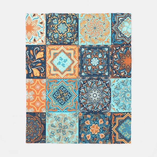 Patchwork Style. Seamless Pattern of 16 decorative Fleece Blanket (Front)