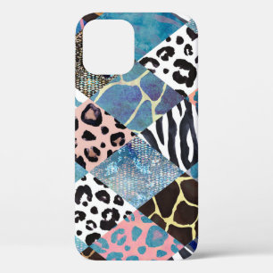 Patchwork style, watercolor collage pattern. iPhone 12 case