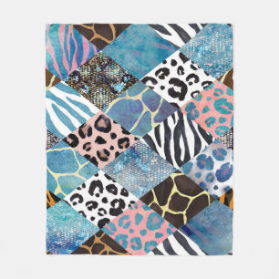 Patchwork style, watercolor collage pattern. fleece blanket