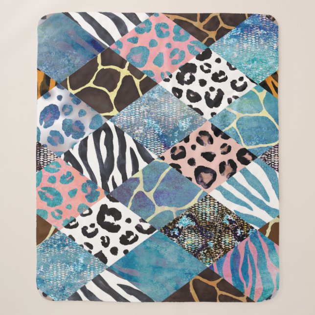Patchwork style, watercolor collage pattern. sherpa blanket (Front)