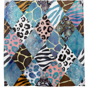 Patchwork style, watercolor collage pattern. shower curtain
