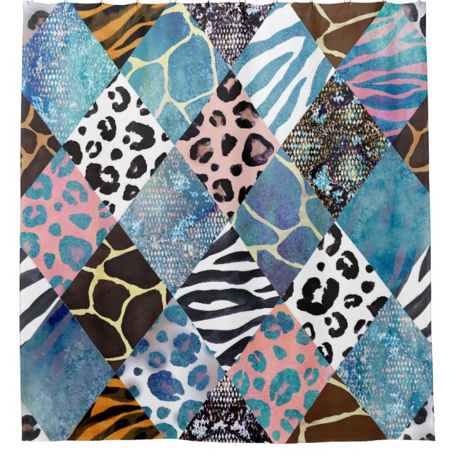 Patchwork style, watercolor collage pattern. shower curtain (Front)