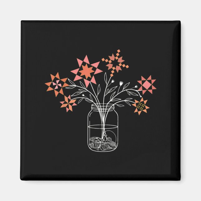 Patchwork sy Jar Funny Quilt Block Flower Magnet (Front)