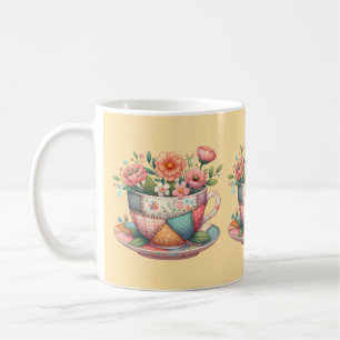Patchwork Teacup with Whimsical Flowers Coffee Mug