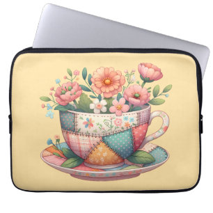 Patchwork Teacup with Whimsical Flowers Laptop Sleeve
