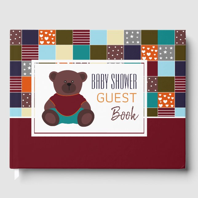 Patchwork Teddy Bear, Baby Shower Guest Book (Front)