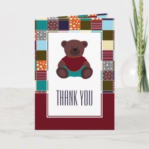 Patchwork Teddy Bear, Baby Shower Thank You Card