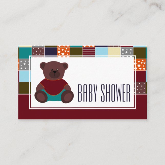 Patchwork Teddy Bear, Baby Shower Ticket Invite (Front)