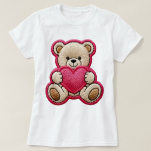 Patchwork Teddy Bear Holding Heart T-Shirt