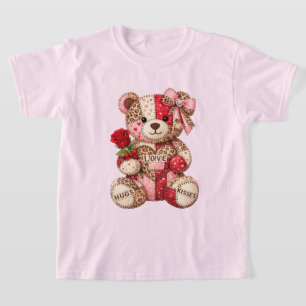 Patchwork Teddy Bear Valentine — Quilted Leopard T-Shirt