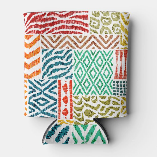 Patchwork Textures: Hand-Drawn Animal Print Can Cooler (Front)