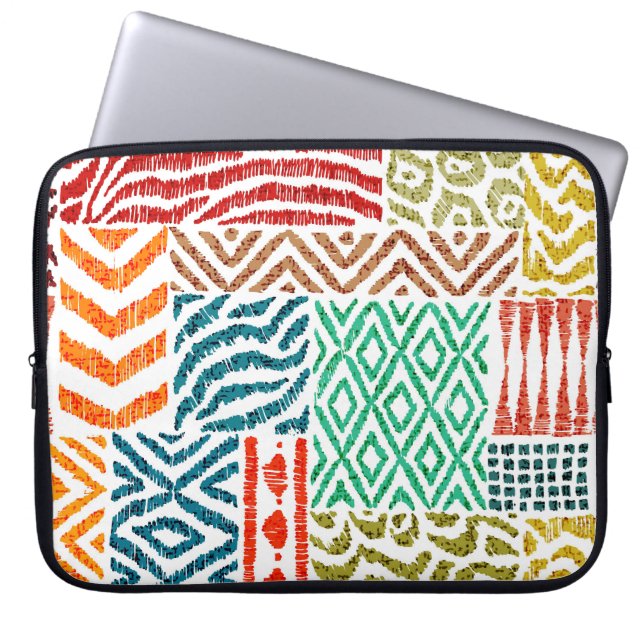 Patchwork Textures: Hand-Drawn Animal Print Laptop Sleeve (Front)