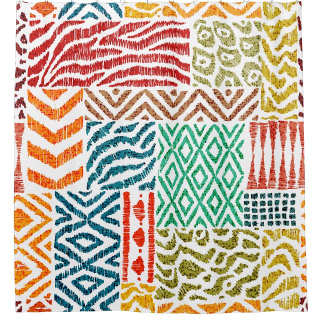 Patchwork Textures: Hand-Drawn Animal Print Shower Curtain (Front)