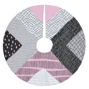 Patchwork tiles, freehand drawing pattern. brushed polyester tree skirt