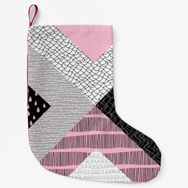 Patchwork tiles, freehand drawing pattern. small christmas stocking (Front)