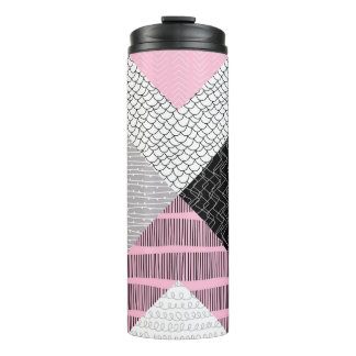 Patchwork tiles, freehand drawing pattern. thermal tumbler