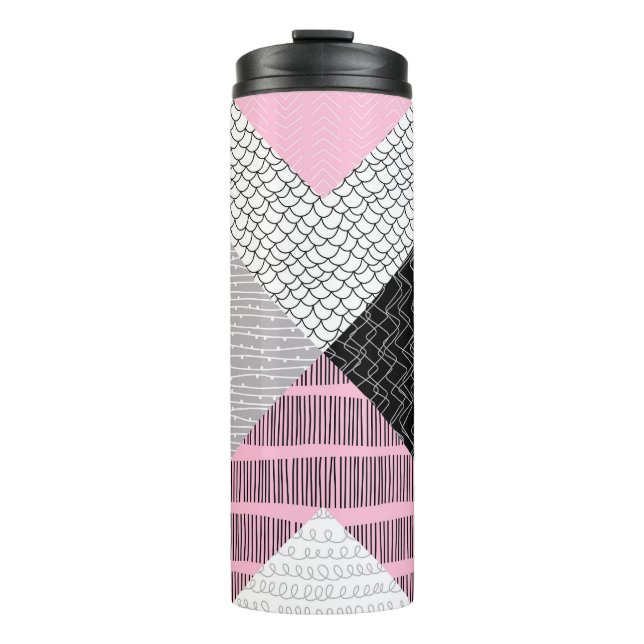 Patchwork tiles, freehand drawing pattern. thermal tumbler (Front)