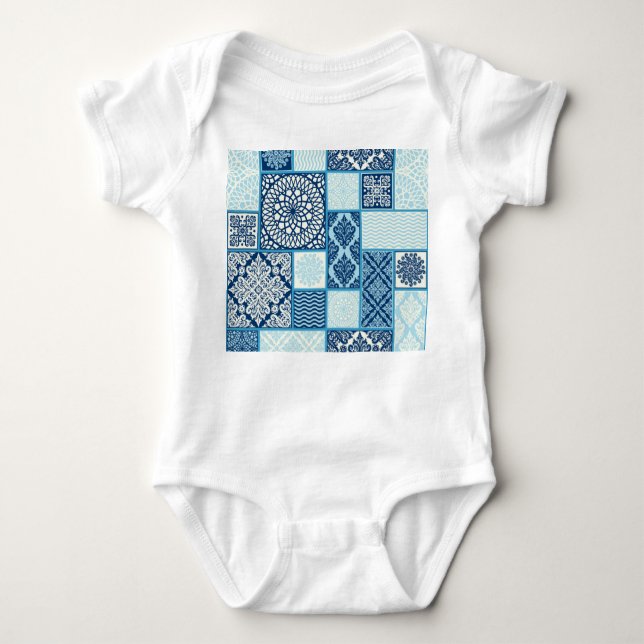 Patchwork tiles, seamless background. baby bodysuit (Front)