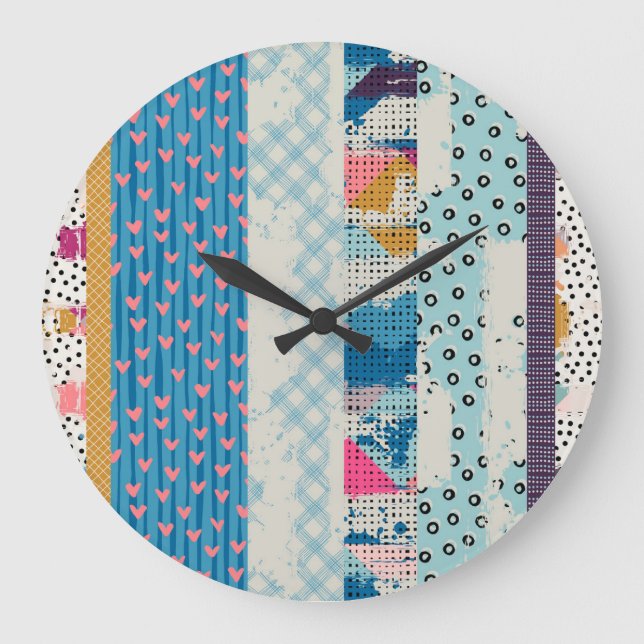 Patchwork Tiles Seamless Pattern Design Large Clock (Front)