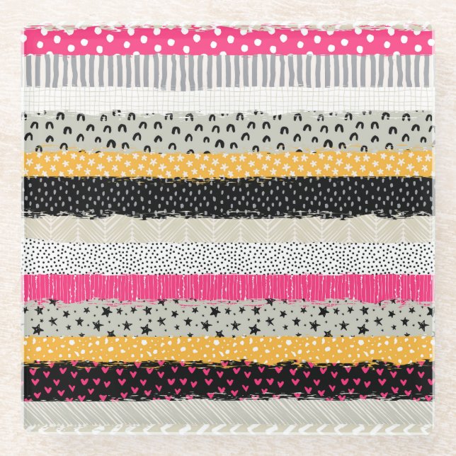 Patchwork Tiles: Versatile Seamless Design. Glass Coaster (Front)