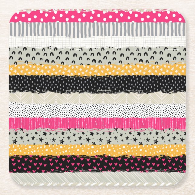 Patchwork Tiles: Versatile Seamless Design. Square Paper Coaster (Front)