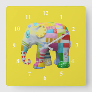 Patchwork toy elephant kids room square wall clock