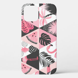 Patchwork Tropical: Flamingo Watermelon Seamless. iPhone 12 Case