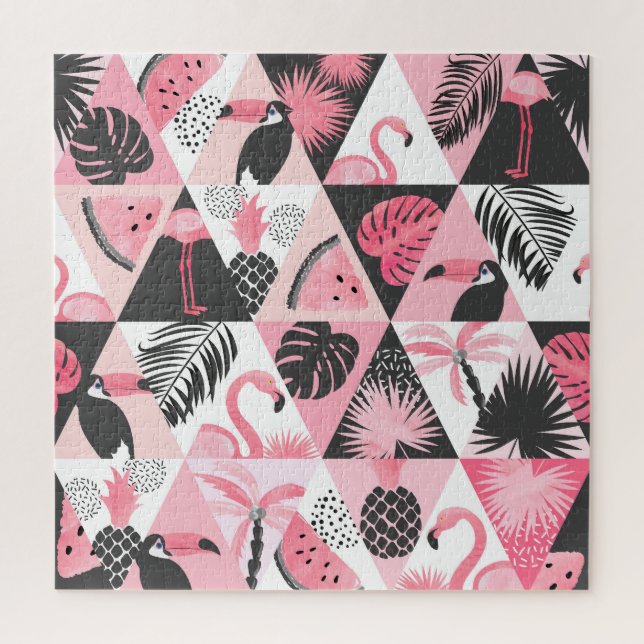 Patchwork Tropical: Flamingo Watermelon Seamless. Jigsaw Puzzle (Vertical)