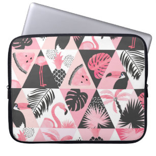 Patchwork Tropical: Flamingo Watermelon Seamless. Laptop Sleeve