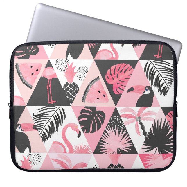 Patchwork Tropical: Flamingo Watermelon Seamless. Laptop Sleeve (Front)