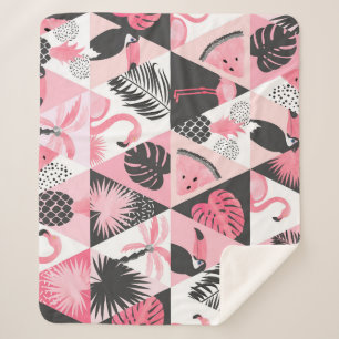 Patchwork Tropical: Flamingo Watermelon Seamless. Sherpa Blanket