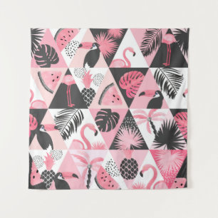 Patchwork Tropical: Flamingo Watermelon Seamless. Tapestry