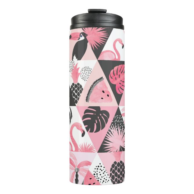 Patchwork Tropical: Flamingo Watermelon Seamless. Thermal Tumbler (Front)