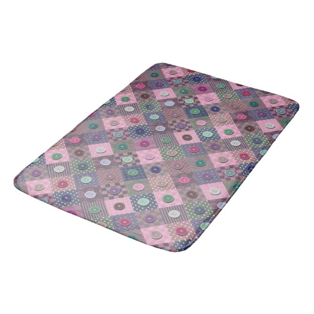 Patchwork Unique Multi-coloured Button Pattern    Bath Mat (Angled)