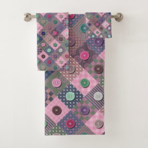 Patchwork Unique Multi-coloured Button Pattern Bath Towel Set