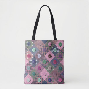 Patchwork Unique Multi-coloured Button Pattern    Tote Bag